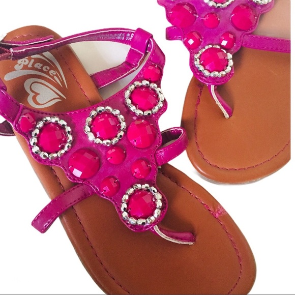 THE CHILDREN’S PLACE Toepost Sandals With Jewel Detail Hot Pink Girl Size 13 - Picture 3 of 12